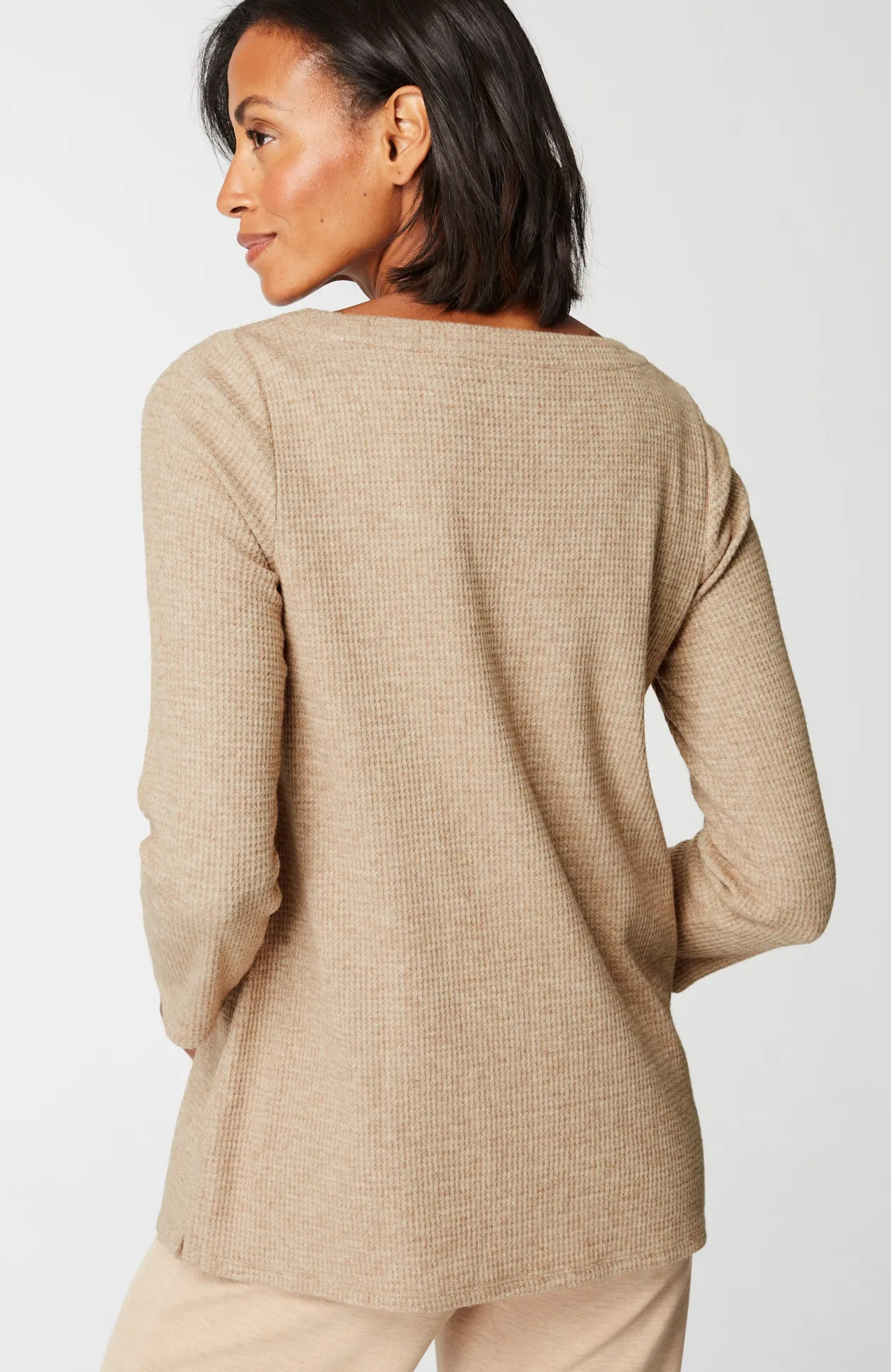 Wearever Waffle-Textured Boat-Neck Top