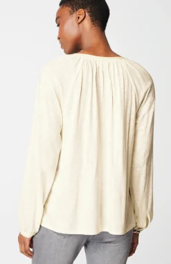 Woven-Trimmed Knit Top