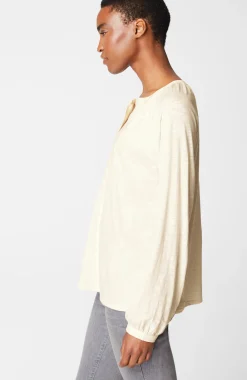 Woven-Trimmed Knit Top