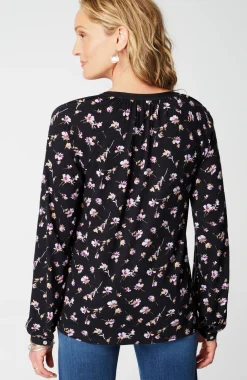 Woven-Trimmed Knit Top