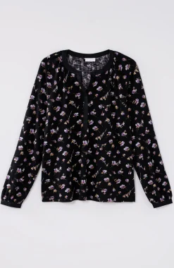 Woven-Trimmed Knit Top